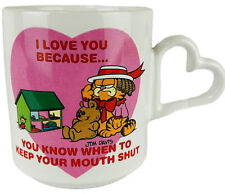 Vintage 70’s Enesco Garfield Cat Coffee Cup Ceramic Mug valentines Pink heart 💕 picture