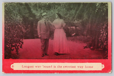 Postcard Longest way round is the sweetest way home... Romance c 1911 picture