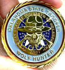 Rare Oklahoma State Patrol, Wolf Hunter Trooper 1.75 Inch Mint Challenge Coin LE picture