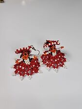 Little Ladies Seed Beaded Earrings Red Hat & Dress picture