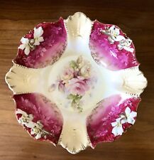 Antique RS Prussia Porcelain Pink & Yellow Roses Large Cabinet Serving Bowl picture