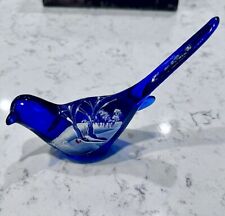 Fenton Glass Cobalt Blue Happiness Bird Canaan Valley At Wintertime Hand Painted picture