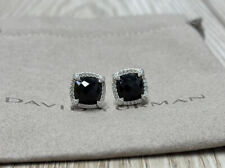 David Yurman 925 Silver 9mm  Chatelaine Earrings Black Onyx & Pave Diamond picture