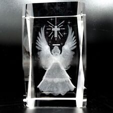 Clear Crystal Etched 3D Angel Cross Paperweight picture