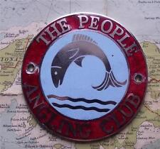 c1960 Old Vintage Chrome & Enamel  Car Mascot Badge for The People Angling Club picture