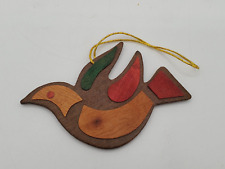 Vintage 80's Retro Peace Dove Wooden Holiday Ornament 4.25