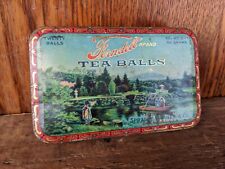 Antique Ferndell TEA BALLS Hinged Tin ORANGE PEKOE Empty Tin Can Great Graphics picture