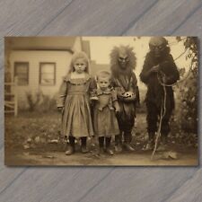 👻 POSTCARD Weird Creepy Vintage Family Halloween Cult House Unusual Masks picture