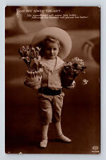 c1913 RPPC EAS Studio Portrait of Young Girl Hat Flowers For Sweetheart Postcard picture
