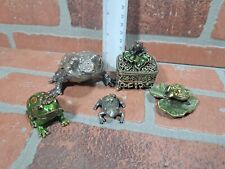 Bejeweled Frog Metal Enameled Crystal Trinket Lot of 5 picture