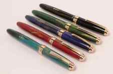 Set Of 5 Click Falcon Fountain Pens Classic Marble Design Golden Trims Converter picture