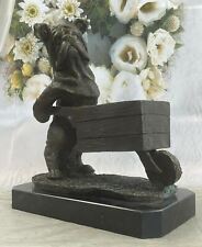 AUSTRIAN BRONZE STANDING BULLDOG PUSHING WAGON WILLIAMS MASTERPIECE HANDCRAFTED picture