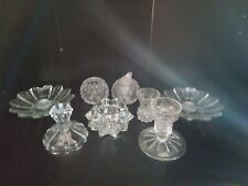 Lot of 8 Crystal Clear Glass Taper Candle Holders Candlestick Good Used ~ #71 picture