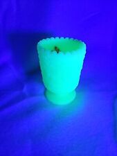 Fenton Satin Custard Glass Wild Strawberry Toothpick Holder 3”H Uranium Vaseline picture