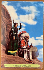 Greetings from Texas The Lone Star State VTG postcard Rain dance 1963 Chief Drum picture