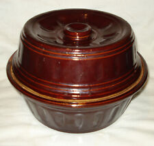 Vintage UAS Brown Glazed Stoneware Pottery USA Covered Baking Dish Casserole Lid picture