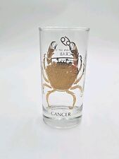 Vintage Anchor Hocking Zodiac Cancer Highball Glass MCM Gold Black Embossed picture