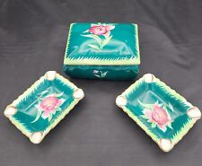Vintage Paulux China Made in Japan Tea/Trinket Box and 2 Tea Bag/AshTrays  picture