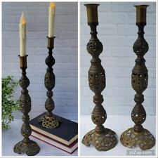 Pair Vtg Ornate Pierced Brass Candlesticks Taper Candle Holders 15