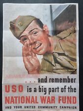 1943 WW2 USA AMERICA USO UNITED WAR FUNDS BUY WAR BONDS ARMY PROPAGANDA POSTER picture