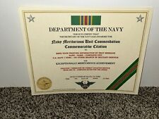NAVY MERITORIOUS UNIT COMMENDATION COMMEMORATIVE CERTIFICATE ~W/PRINTING T-1 picture