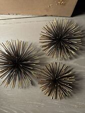 Mid Century Modern Atomic Metal Starburst Urchins gold matte color Set of 3  picture