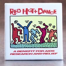 Vintage Keith Haring Pinback Aids Red Hot + Dance Rare  picture