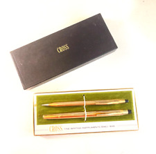 1980s Cross 1/20 10KT gold filled Fountain Pen & Pencil set 14 KT Med Nib, Box. picture
