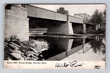 Warren OH-Ohio, South Main Street Bridge, Mahoning River, Vintage c1909 Postcard picture