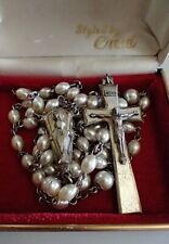Vintage Catholic Creed Sterling Silver Marked Rosary Faux Pearl with Worn Box picture