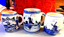 3 VTG DELFT BLUE MUGS - HOLLAND - HAND PAINTED DUTCH POTTERY- SO COLLECTABLE picture