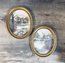 VINTAGE Homco Home Interior Set of 2 Gold Oval Framed Pictures - 1983 picture