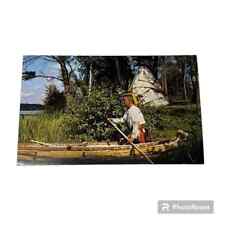 Postcard Shoving Off Native American in Canoe Vintage A60 picture