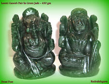 Divine Pair of Laxmi Ganesha Idols In Natural Green Jade - 450 gms picture