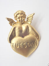 Tuesday Angel Heart Gold Tone Vintage Lapel Pin picture