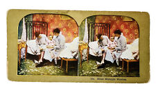 Antique Stereograph Stereoview Card SILENT MIDNIGHT WATCHES #104 Family Bedtime picture