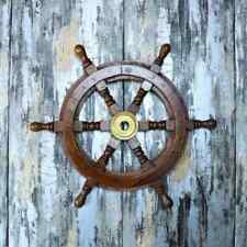 NAUTICAL WHEEL WALL DECOR VINTAGE ANTIQUE FINISHING BRASS WOODEN BOAT SHIPS SEA picture