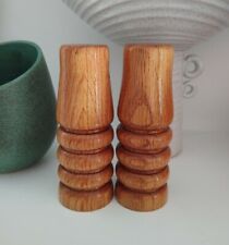 Vintage Hand Turned Wood Salt Pepper Shakers Oak Handmade Boho Rustic Decor  picture