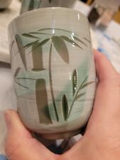 Japanese Bamboo Ceramic cups.  4 total. Shades of green. Appear handmade.  picture