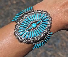 Genuine Native American Cuff Bracelet Zuni Handmade Silver Turquoise NA sz 6.25 picture