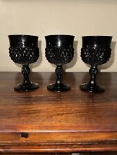 3 Vintage Indiana Glass Tiara Cameo Black  Diamond Point Wine Glass Goblets picture