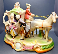 VINTAGE German Lippelsdorf Porcelain Figurine, Horse Drawn Coach w/ Fancy Woman picture