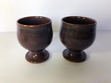 Jugtown Ware NC Pottery Mini Goblets, Brown and Greenish-Brown Glaze, 3-1/8
