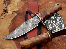 Damascus Hunting Bowie Knife Gift for Men Birthday Camping Tactical Rose Wood picture