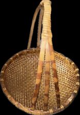 Vintage Oriental Bamboo Flower Basket~13 In Tall Handle~Fabulous Collectible picture