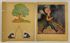 Vintage Boy Whistling Pumpkins Dutch Girls 1920's Scrap Book Originals 2 Pages picture