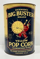 Rare Vintage Dickinson's Big Buster Brand Yellow popcorn can 10lb collectible picture