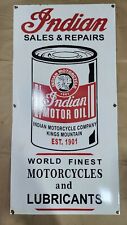 INDIAN MOTOR OIL PORCELAIN ENAMEL SIGN 48 X 24 INCHES picture