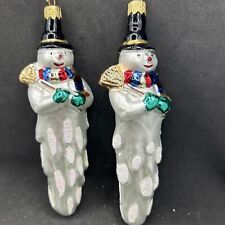 Snowman Glass Christmas Ornaments Lot Of Two Snowman Icicles picture