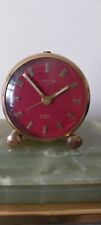 Vintage LOOPING Red Enamel Dial Miniature 8-day Alarm Clock IN Excellent Working picture